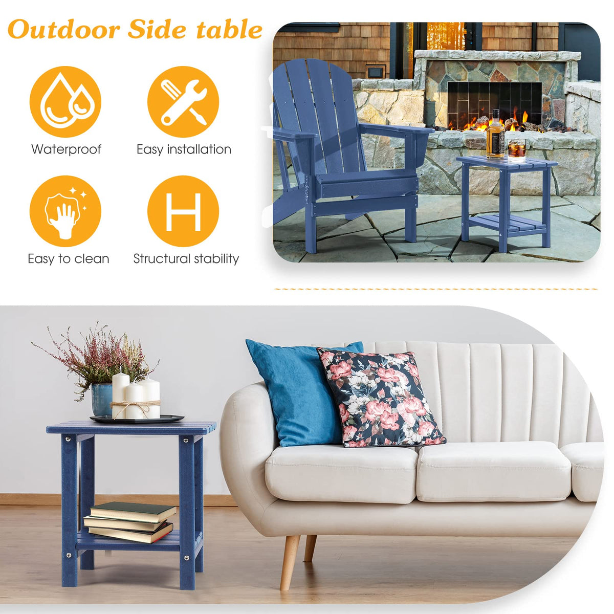 Apolimi Adirondack side table on patio ready for beverages
