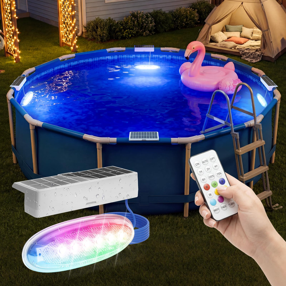 APONUO solar pool lights four-pack with remote for easy color cycling