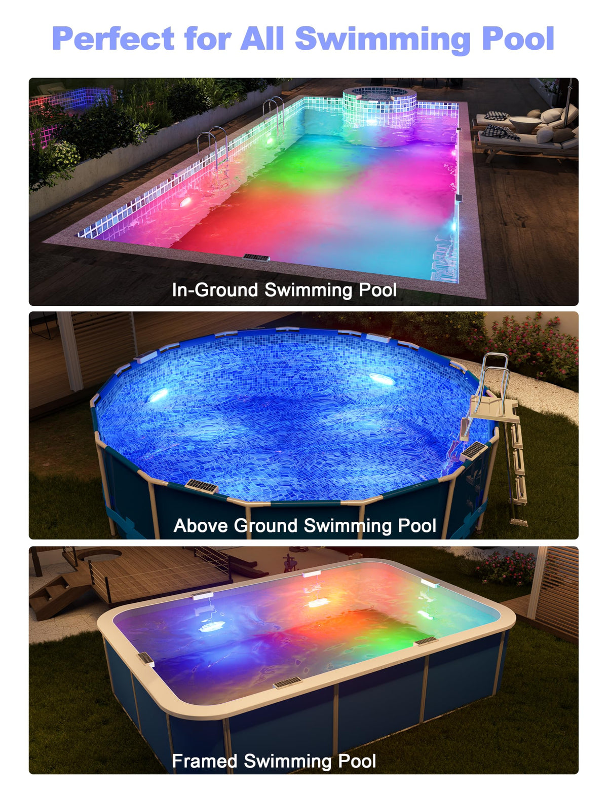 APONUO IP68 waterproof solar pool lights withstand rain and submersion