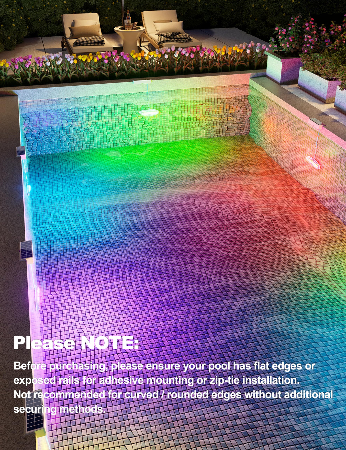 APONUO warm white setting creates romantic pool atmosphere