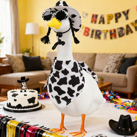 Aposwow cow-themed goose outfits energize lawn art with easy setup.