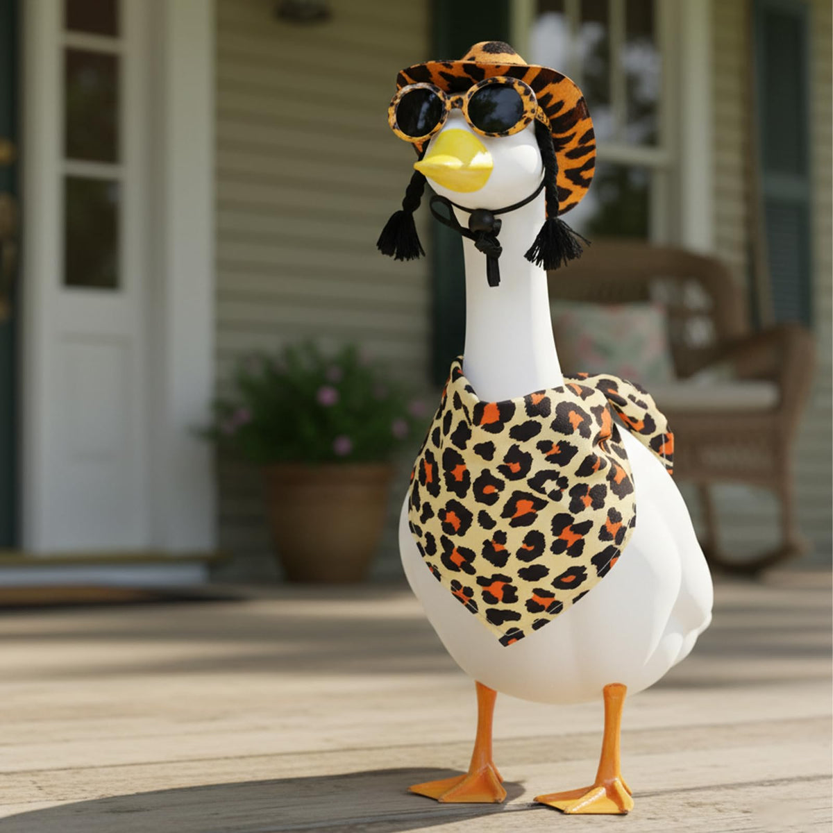 Aposwow leopard print goose outfits bring western flair to garden displays.