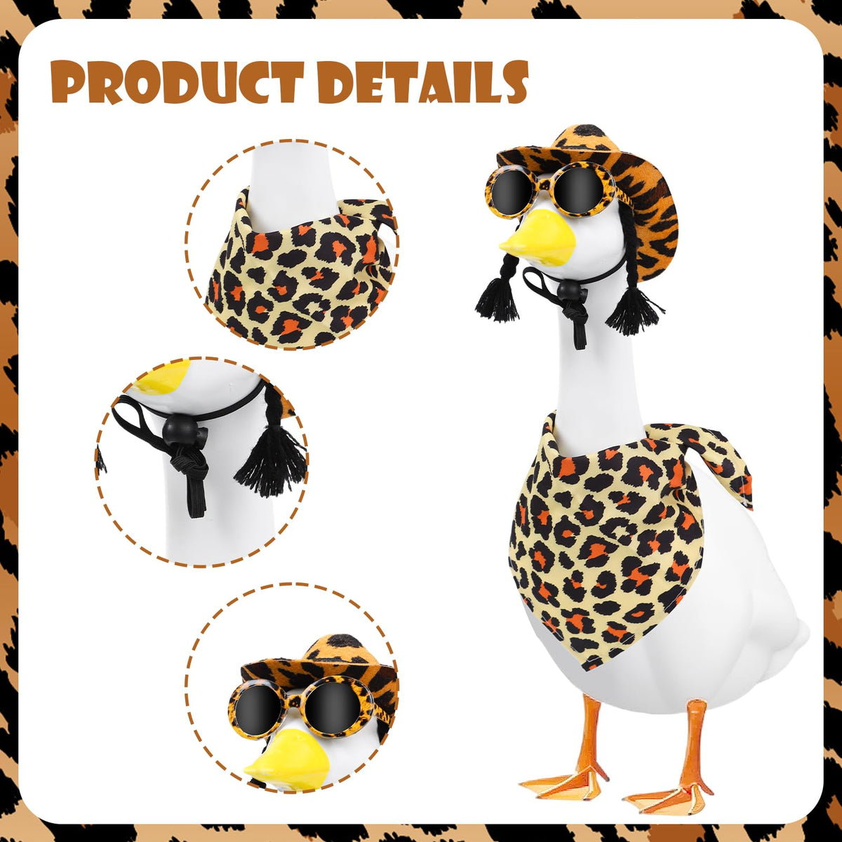 Aposwow leopard print goose sunglasses add playful style to outdoor statues.