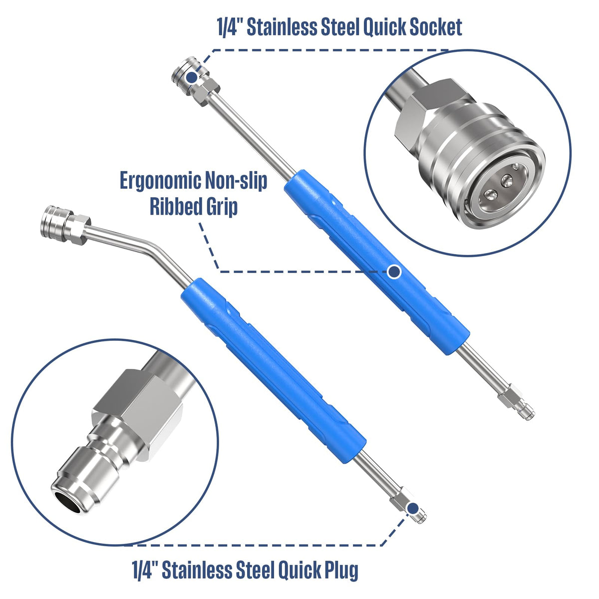 APOWER extension wand stainless-steel core with protective construction for longevity.