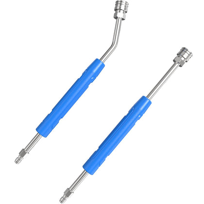 APOWER 17-inch extension wand shows a polished stainless-steel core for durable cleaning performance.