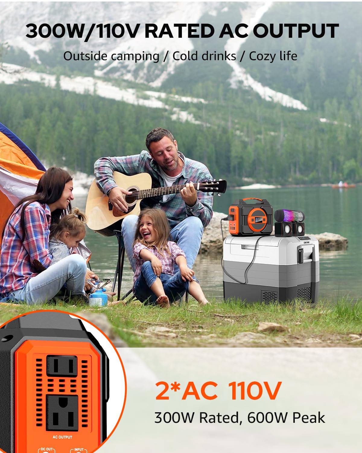 Apowking portable power station outputs panel shows 7 ports for versatile charging options