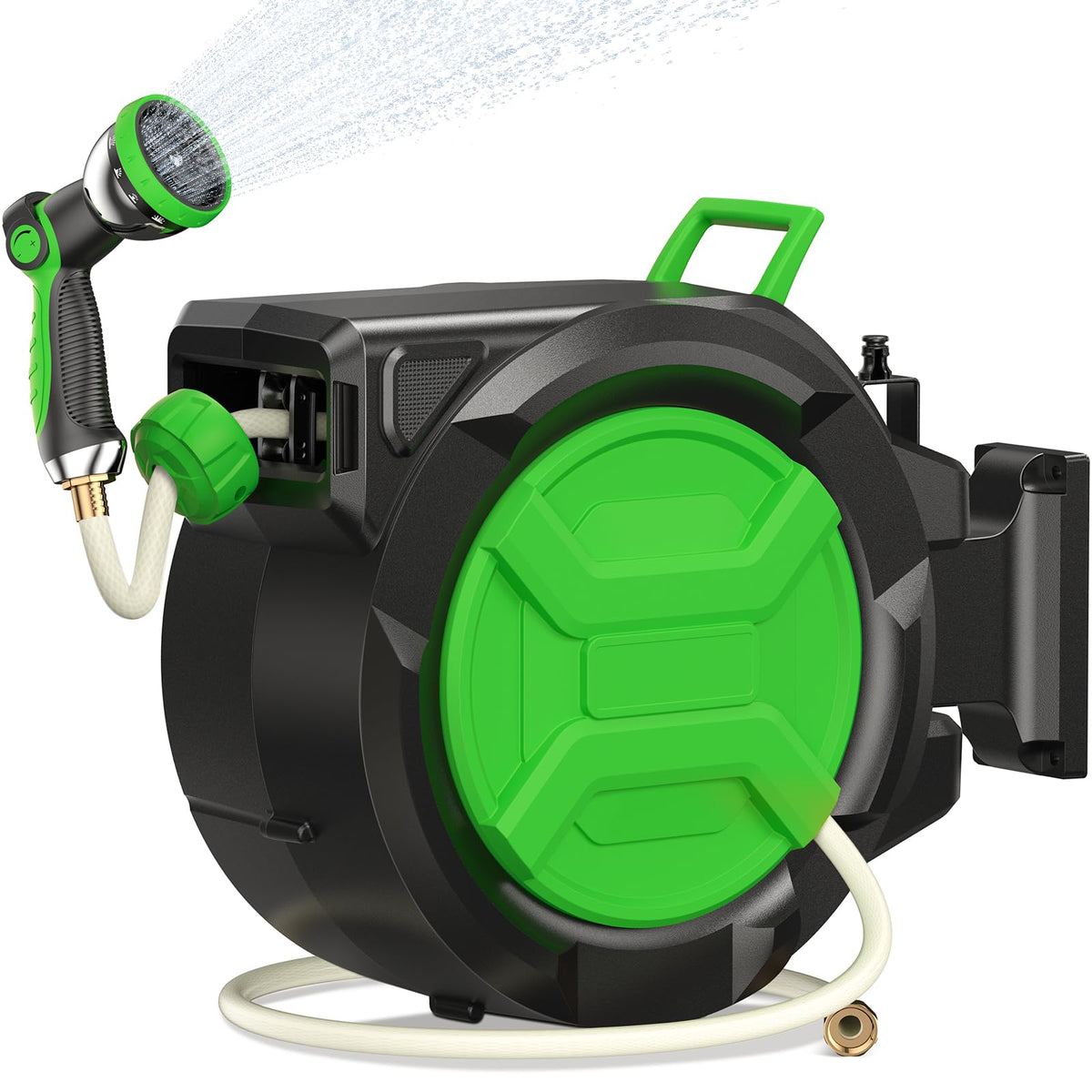 Applichef retractable hose reel auto-rewind close-up showing tangle-free storage