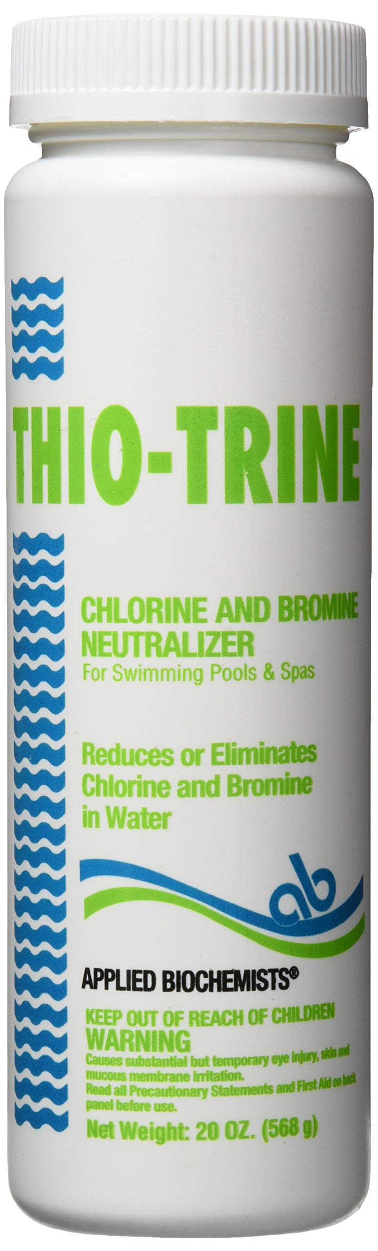 Applied Biochemists Thio-Trine bottle close-up highlighting sanitizer balance benefits.