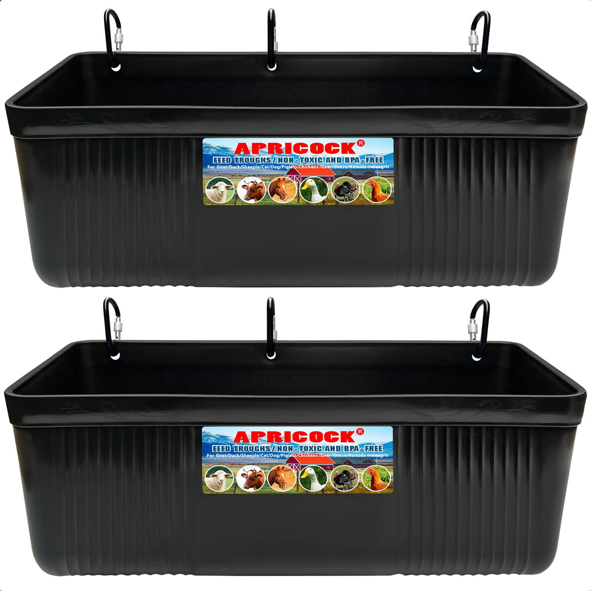 APRICOCK large feed trough 2pack clip — hanging convenience for organized feeding.