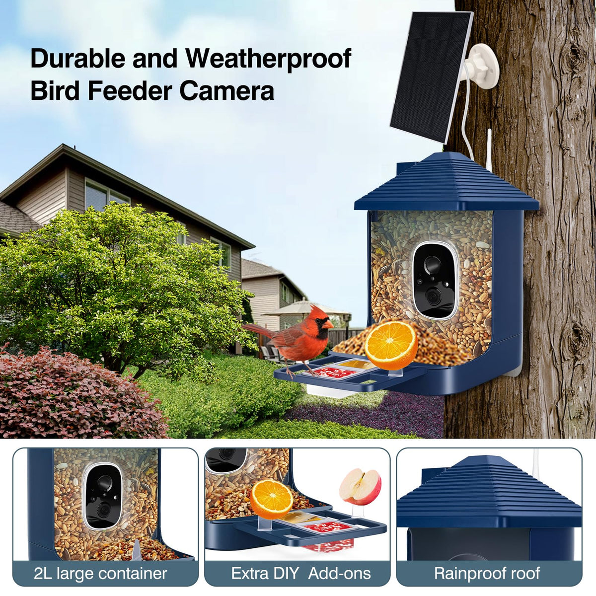 Aprilmin ip65 waterproof roof protects camera and seed during rain.