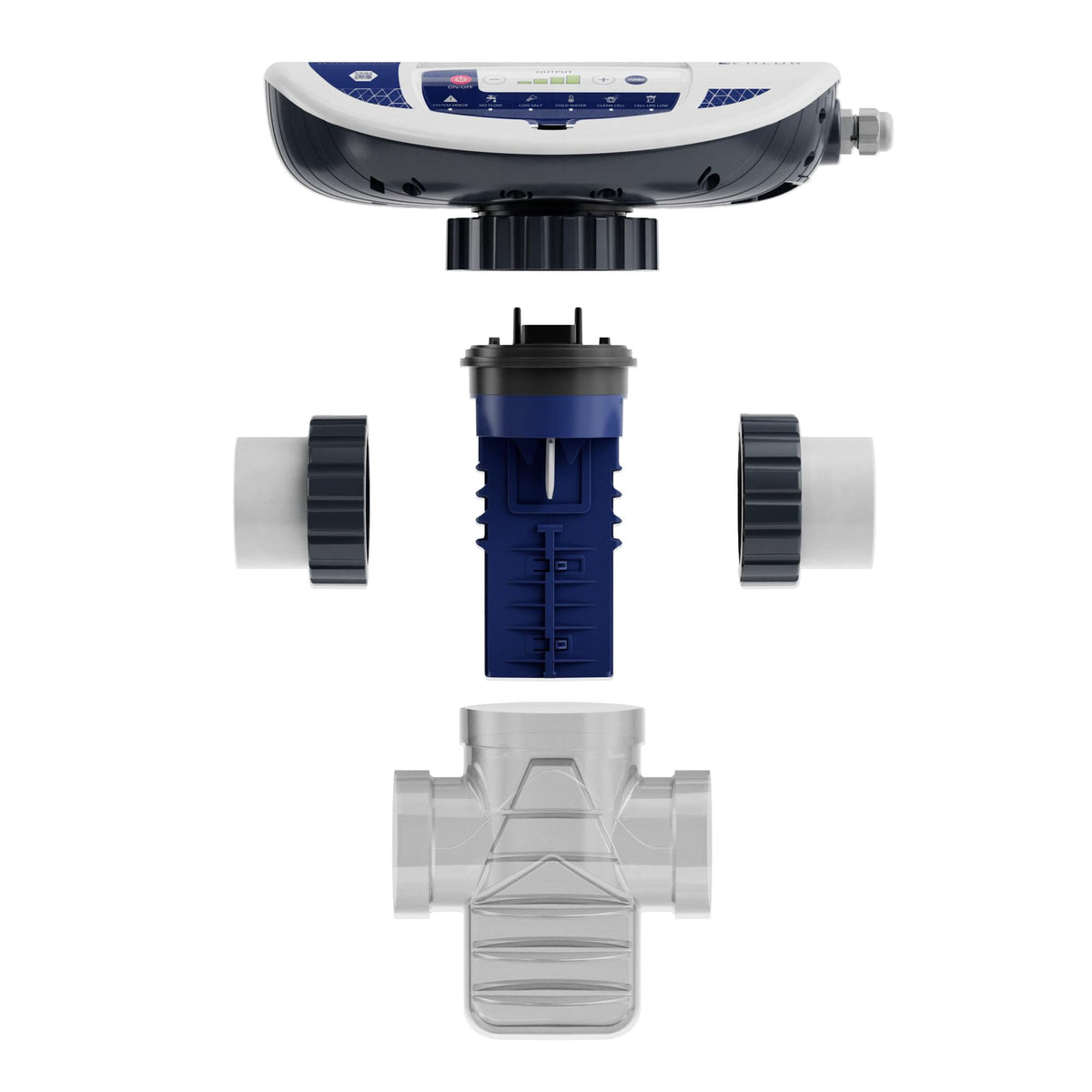APX E-CHLOR blue pool water demonstrates balanced sanitizer.
