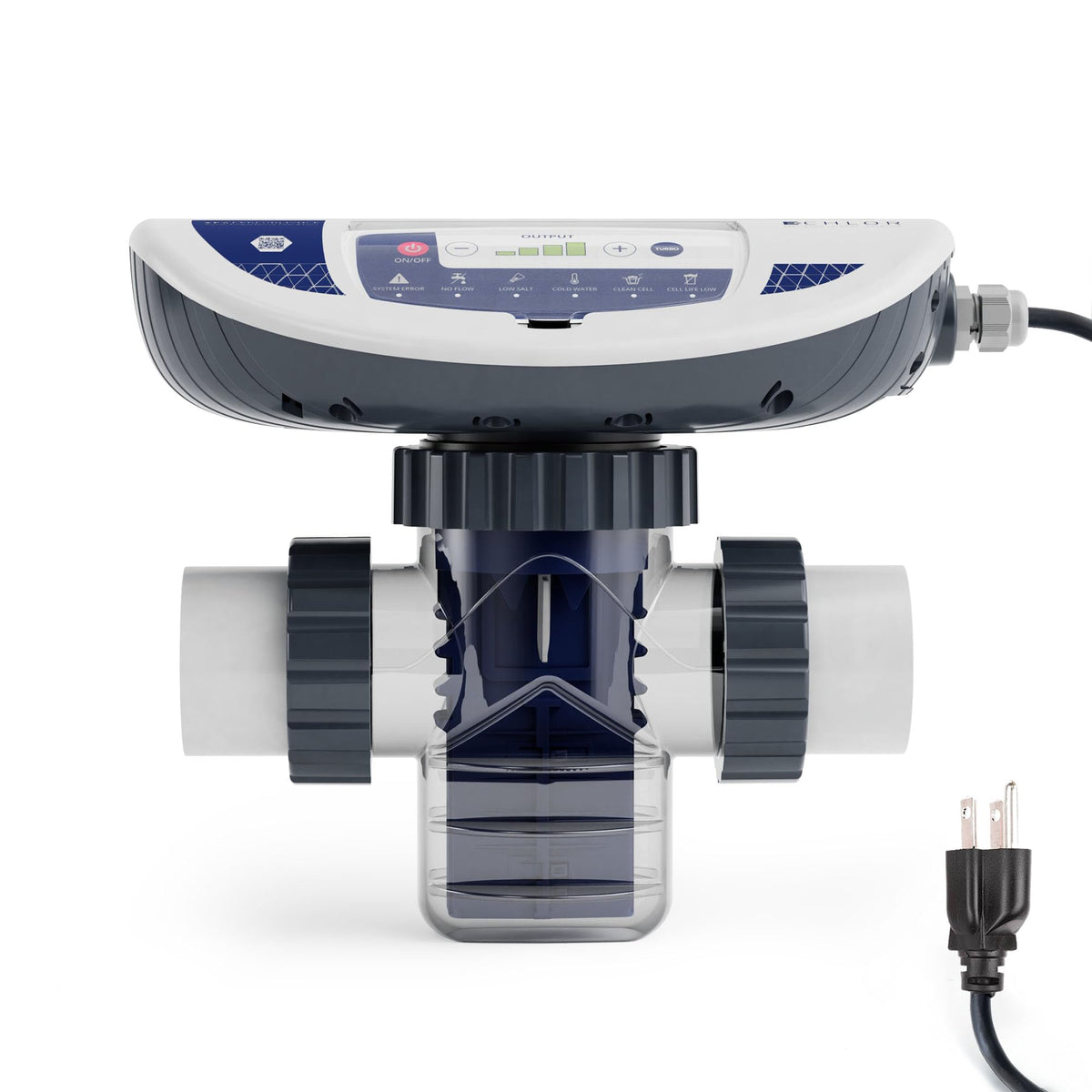 APX E-CHLOR plug-in salt chlorinator for easy DIY installation.