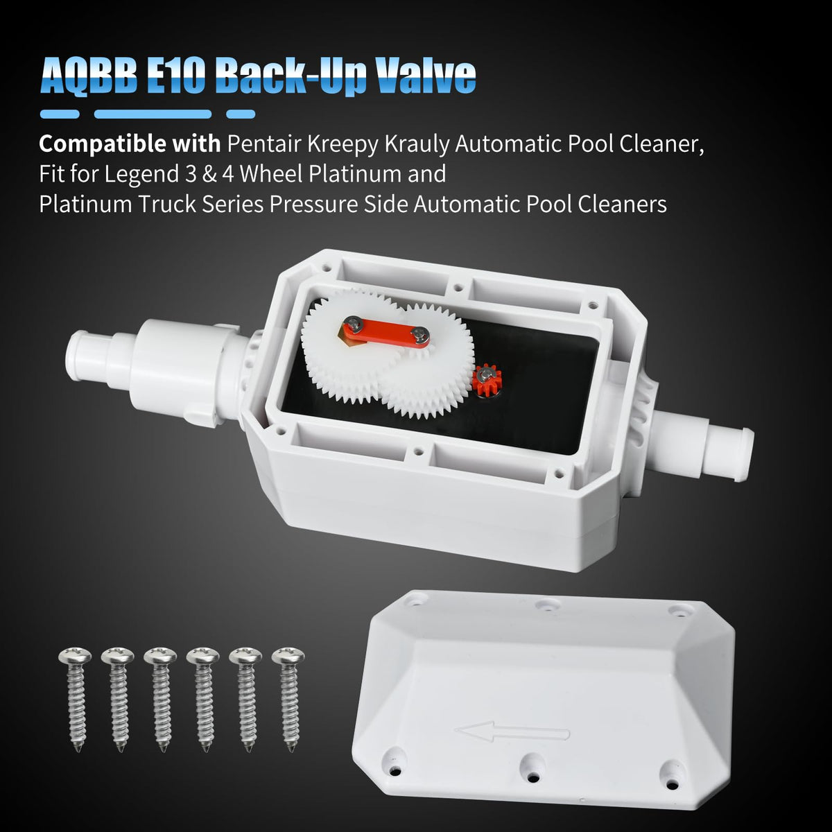 AQBB E10 back-up valve side view shows durable polymer casing for long-term use