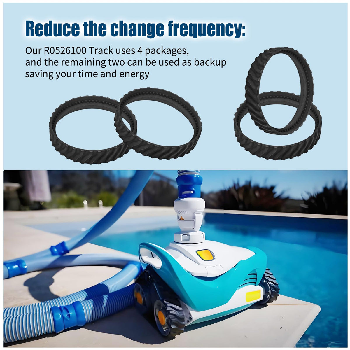 AQBB heavy-duty rubber tires grip pool surfaces to climb walls.