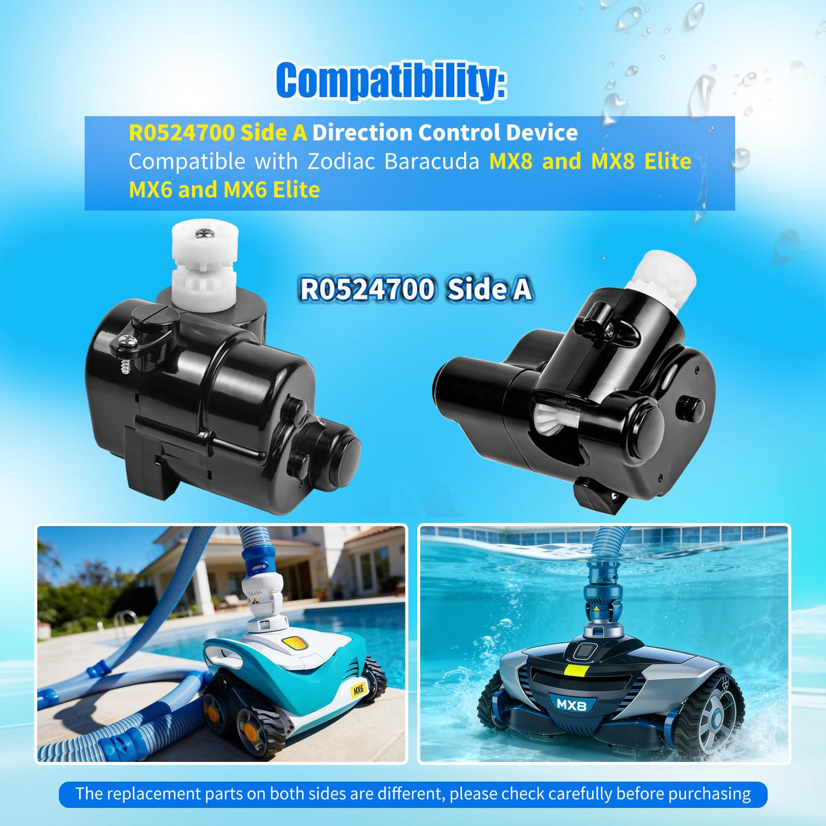 AQBB R0524700 fits Zodiac Baracuda MX8 and MX6 models securely.