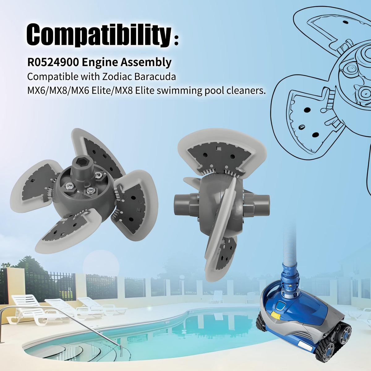 AQBB Zodica-compatible engine assembly retrofit-ready for MX6 MX8 cleaners.