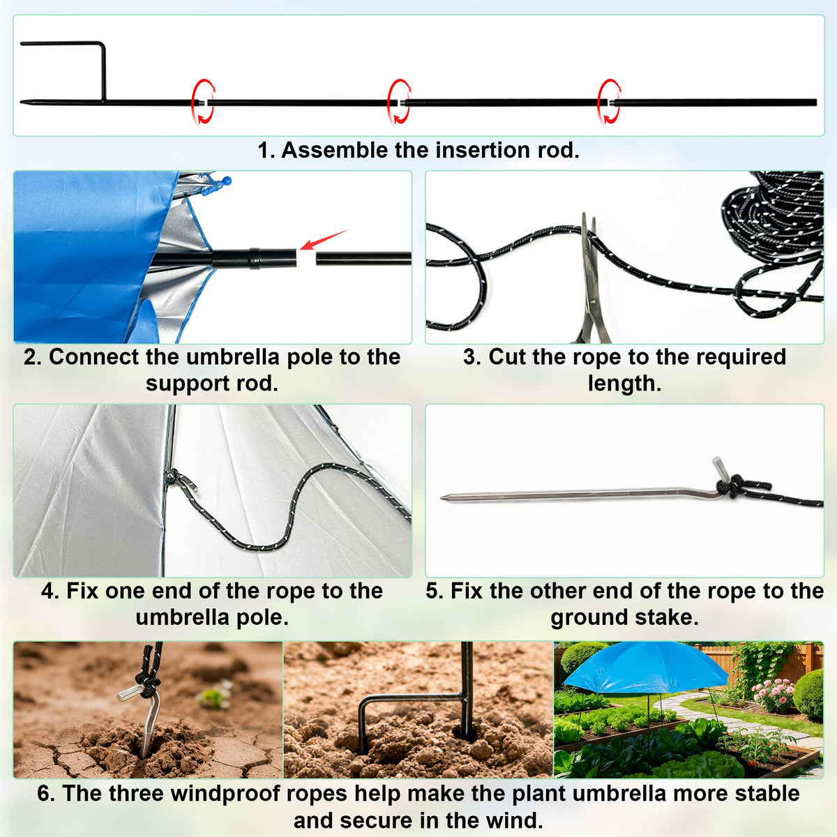 AQGQTQ plant umbrella aluminum ground stakes secure the shade.
