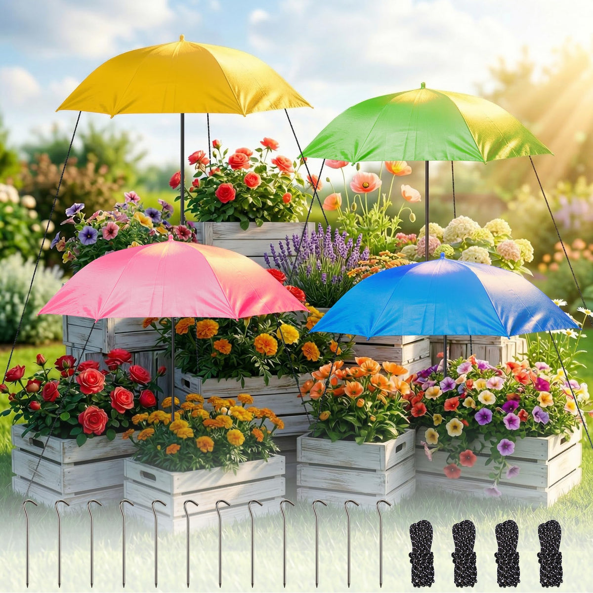 AQGQTQ plant umbrella four-pack shields multiple pots.