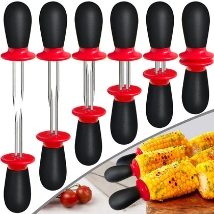 AQRINGO corn cob holders with red and black pins for safe, easy corn handling