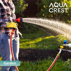 Aqua Crest in garden setting protects hoses during watering
