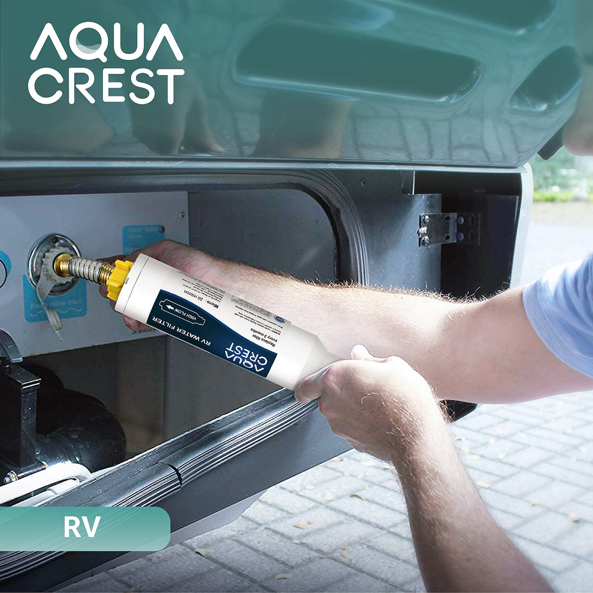 Aqua Crest fits standard American faucets and hoses for RV life