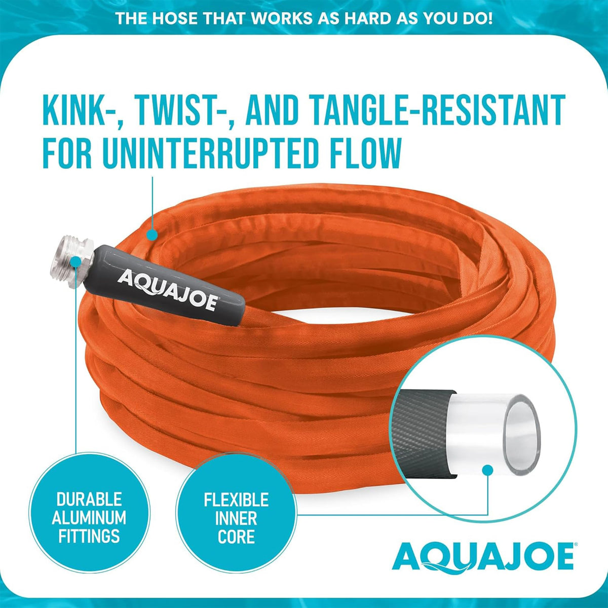 Aqua Joe compact storage coil keeps the hose neatly stored after use.