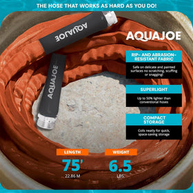 Aqua Joe metal fittings ensure secure, leak-proof connections during garden chores.