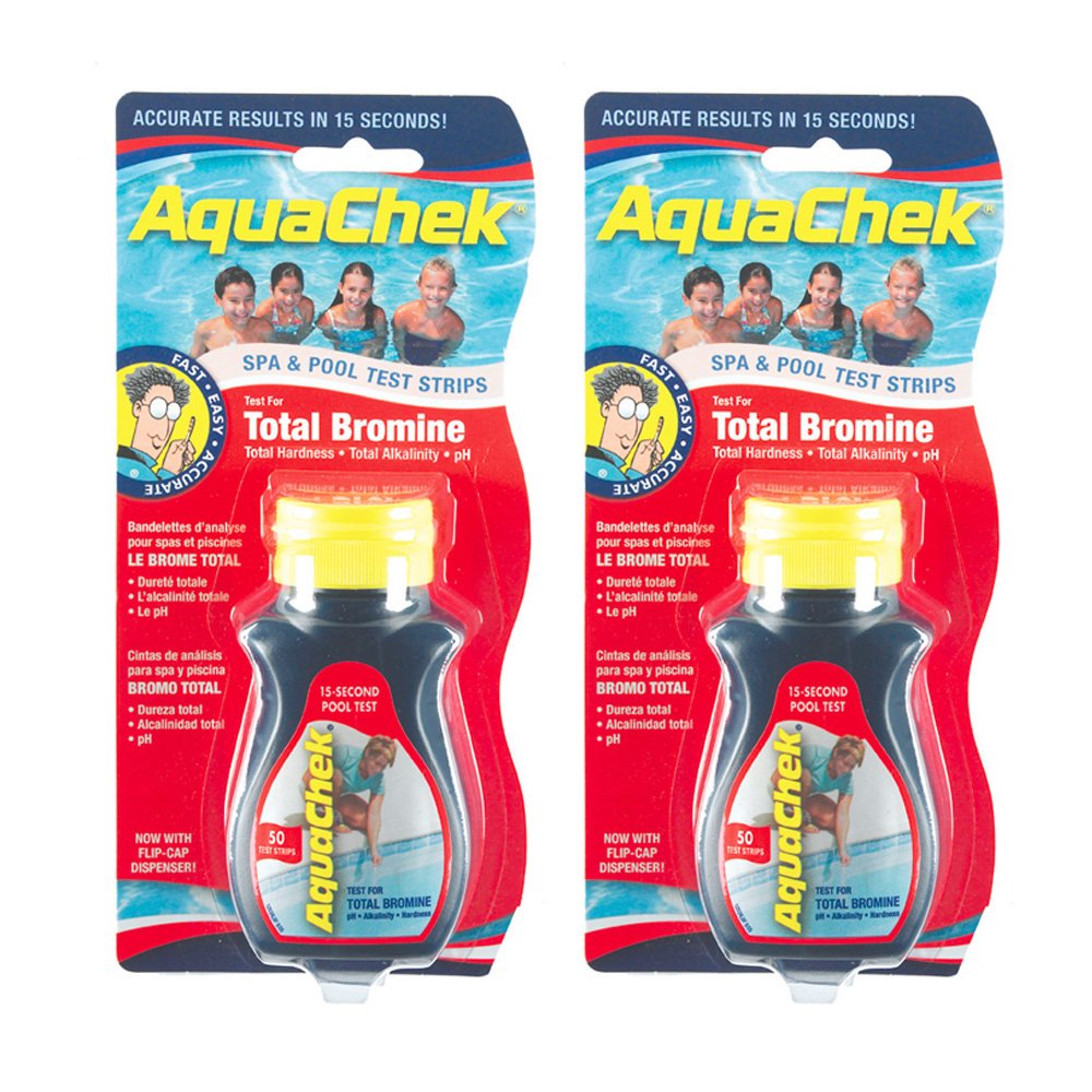 AquaChek red total bromine test strip bottle for quick pool water testing and balanced water