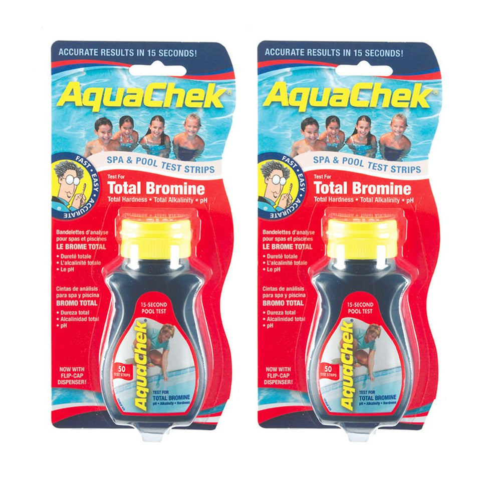 AquaChek red total bromine test strip bottle for quick pool water testing and balanced water