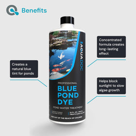 AquaDoc Blue Pond Dye natural-looking blue shade in a habitat setting.