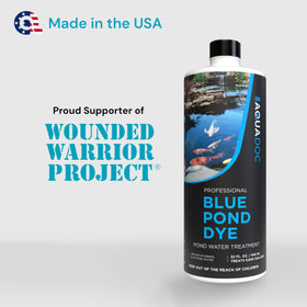 AquaDoc Blue Pond Dye, USA-made, dependable color for pond scenery.