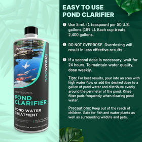 Applying AquaDoc to a large outdoor koi pond shows wide coverage.