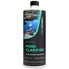 AquaDoc Pond Water Clarifier bottle shows enzyme formula for clearer pond water.