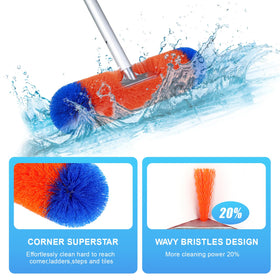 AquaFly 18in pool brush showing 360° rotating head for versatile pool maintenance.