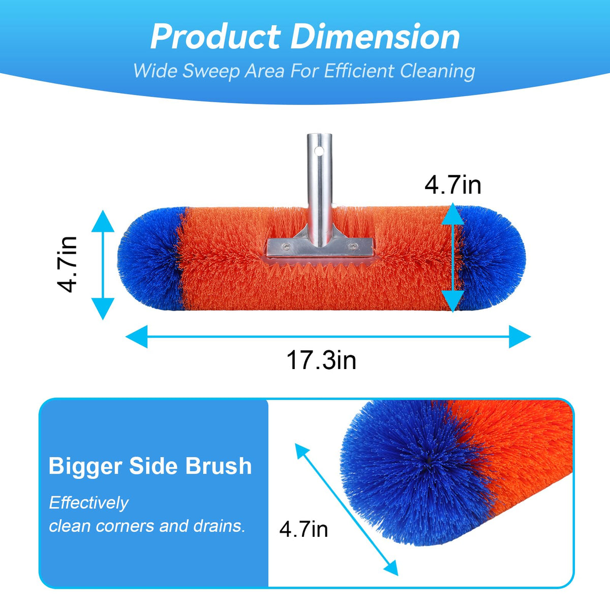 AquaFly 18in pool brush with quick-connect attachment for easy pole setup.