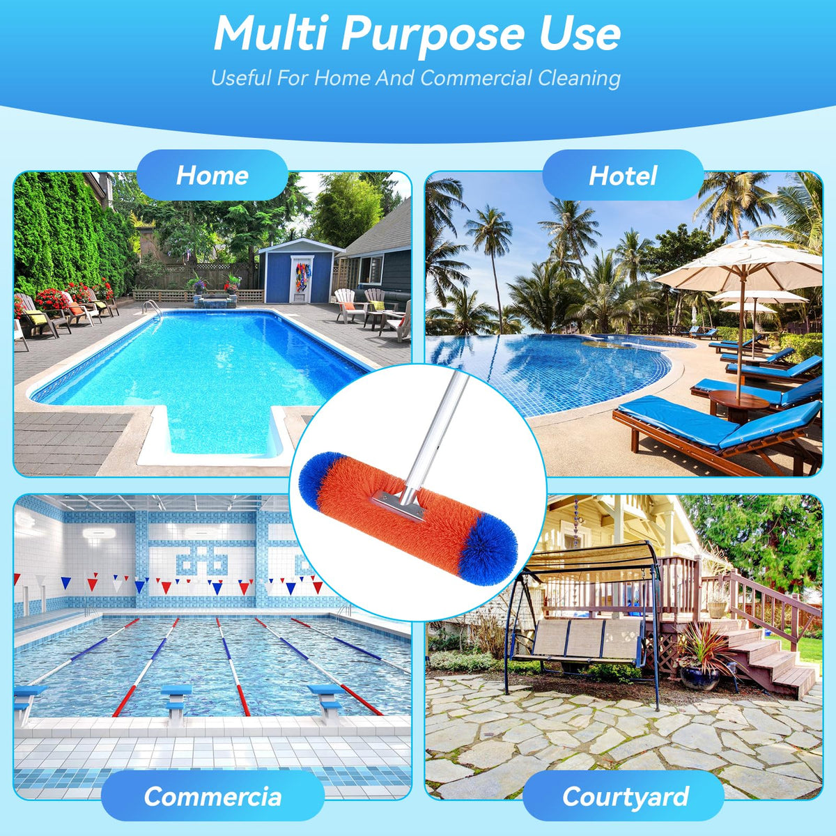 AquaFly 18in pool brush for spa, tile, and patio cleaning tasks.