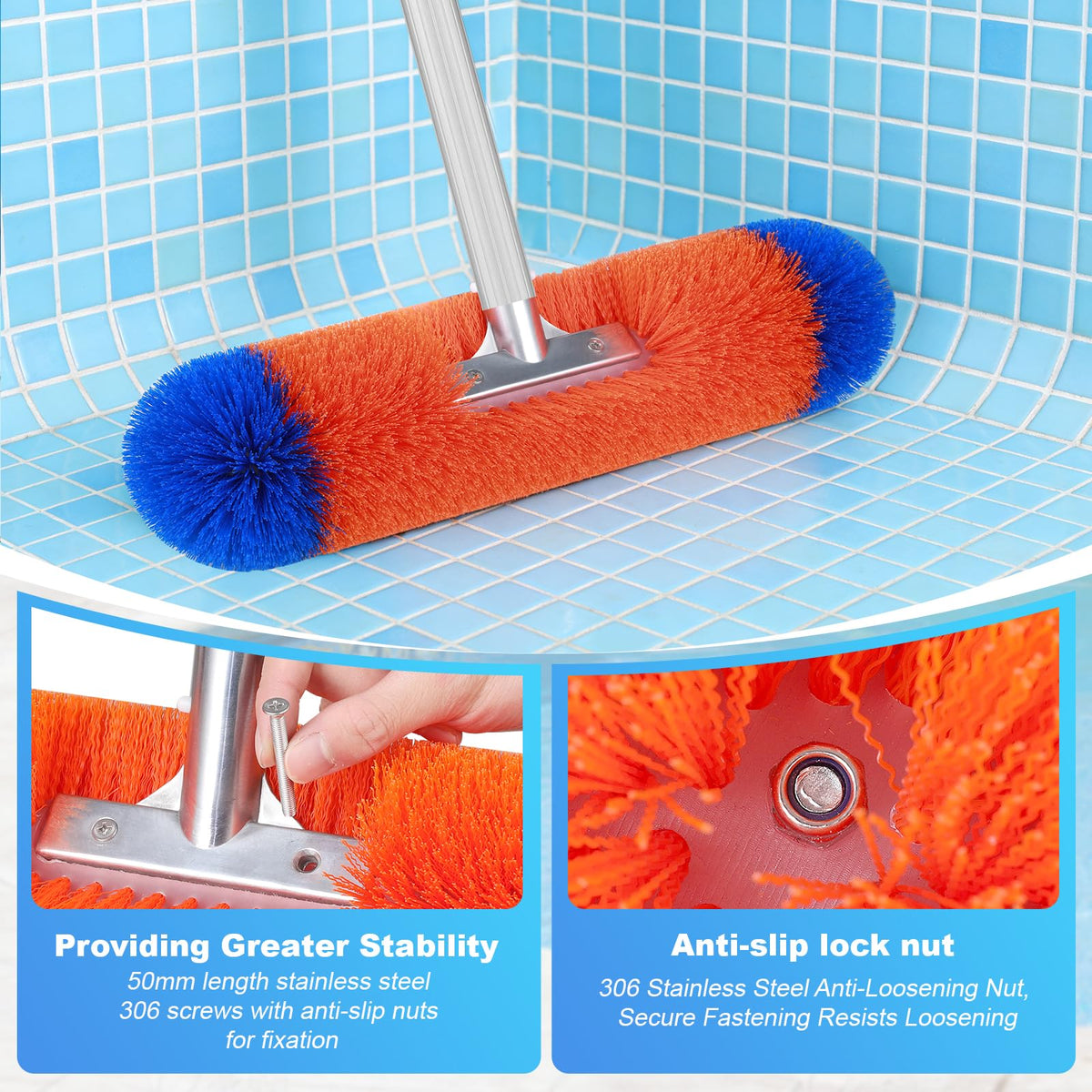 AquaFly 18in pool brush built with rust-resistant stainless steel for durability.