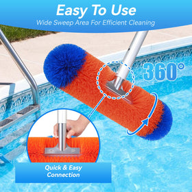 AquaFly 18in pool brush with wavy bristles for deeper cleaning of dirt and buildup.