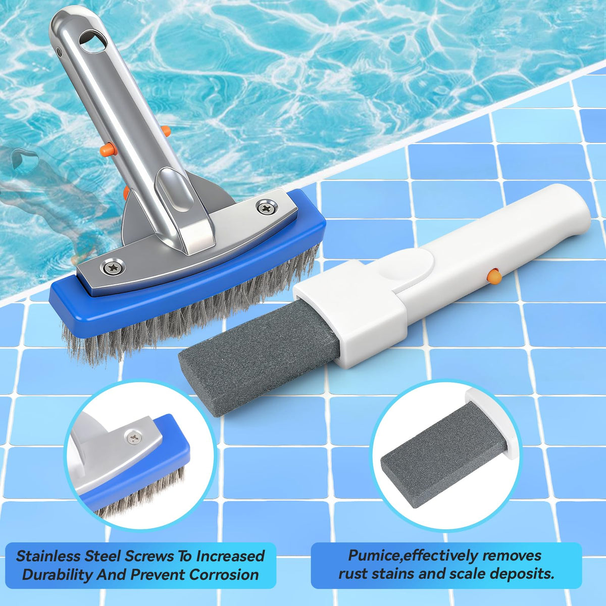AQUAFLY pool cleaning kit ready for routine maintenance and deck scrubbing