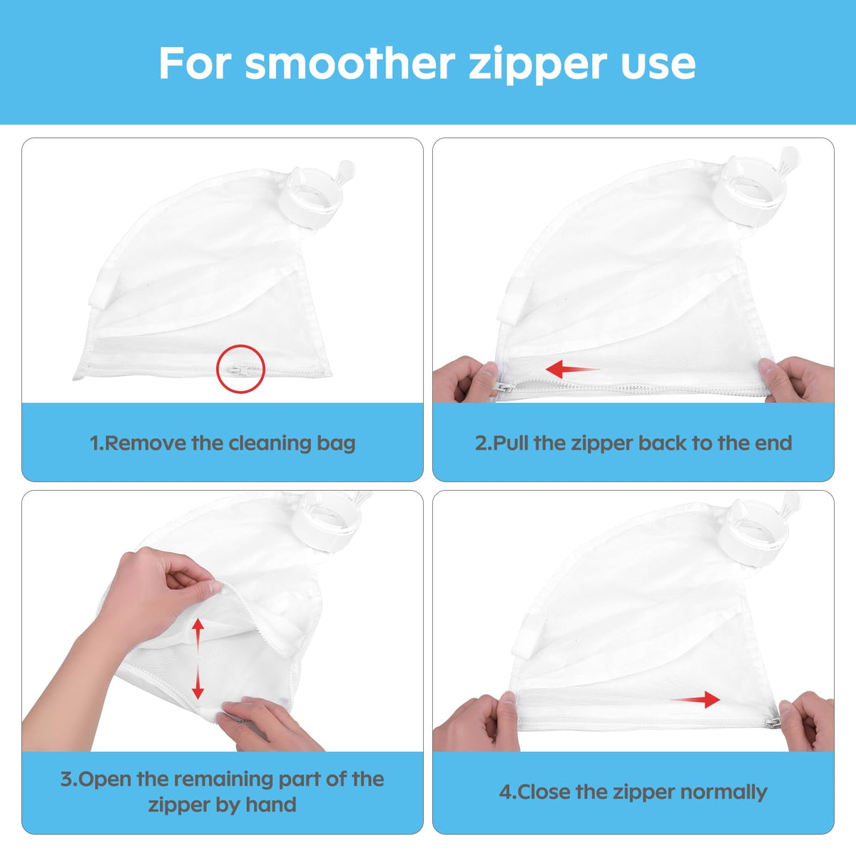 AQUAFLY zipper-bag design enables quick bag changes.