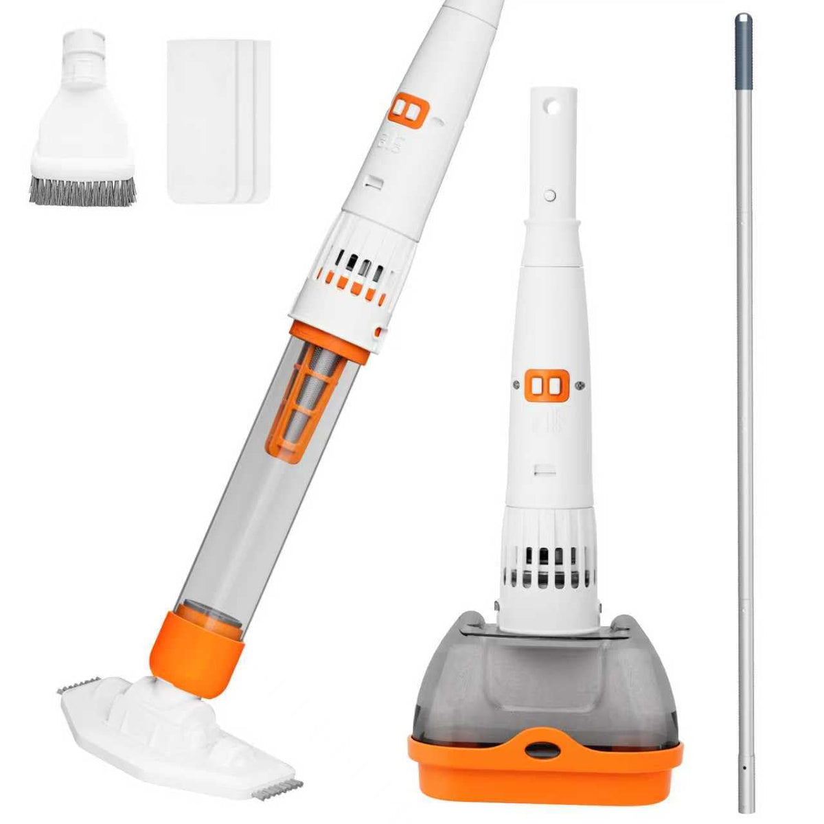 AQUAFYSH Rechargeable Pool Vacuum front view, compact and portable for quick cleans.