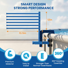AquaJoyer 360-degree rotating bars improve airflow around towels for faster drying.