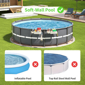AquaJoyer basket on the pool wall showing secure grip for towels and goggles.