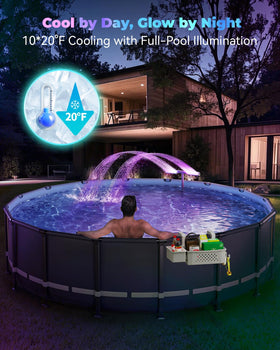 AquaJoyer interchangeable nozzles offer two spray patterns for varied visuals.