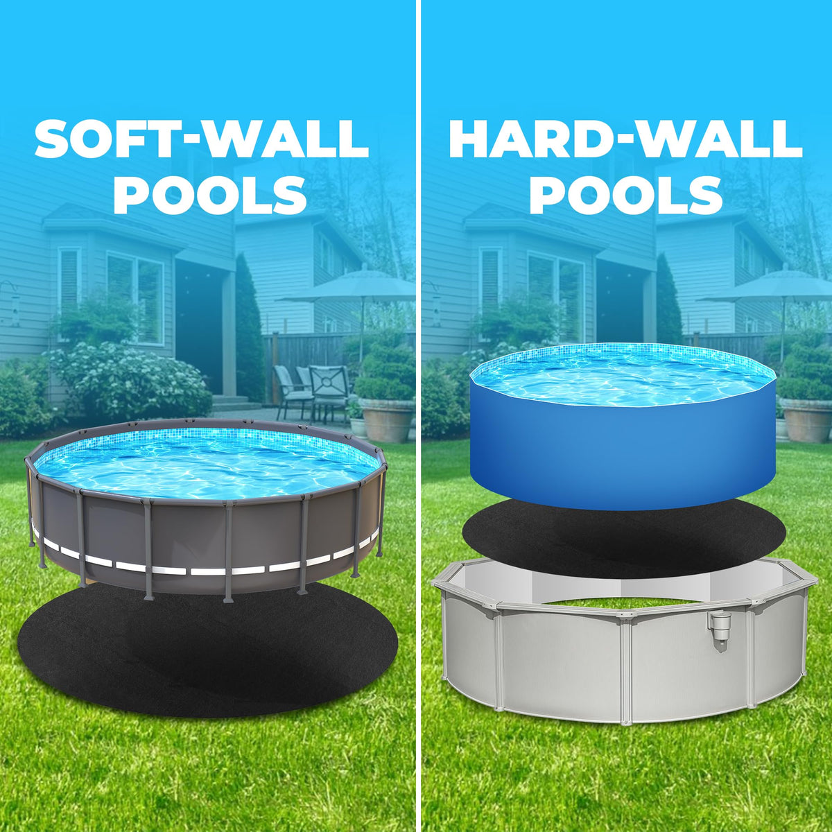 AquaJoyer oval pad side view shows rugged underlayment and weed barrier.