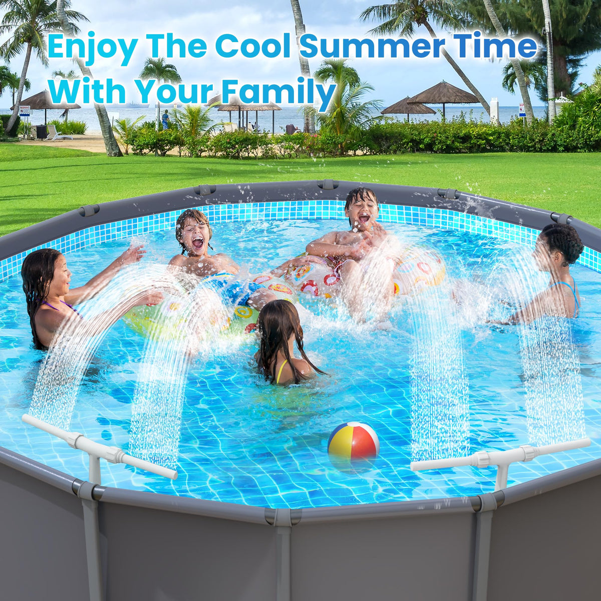 AquaJoyer backyard-use-case fountain boosts pool party atmosphere