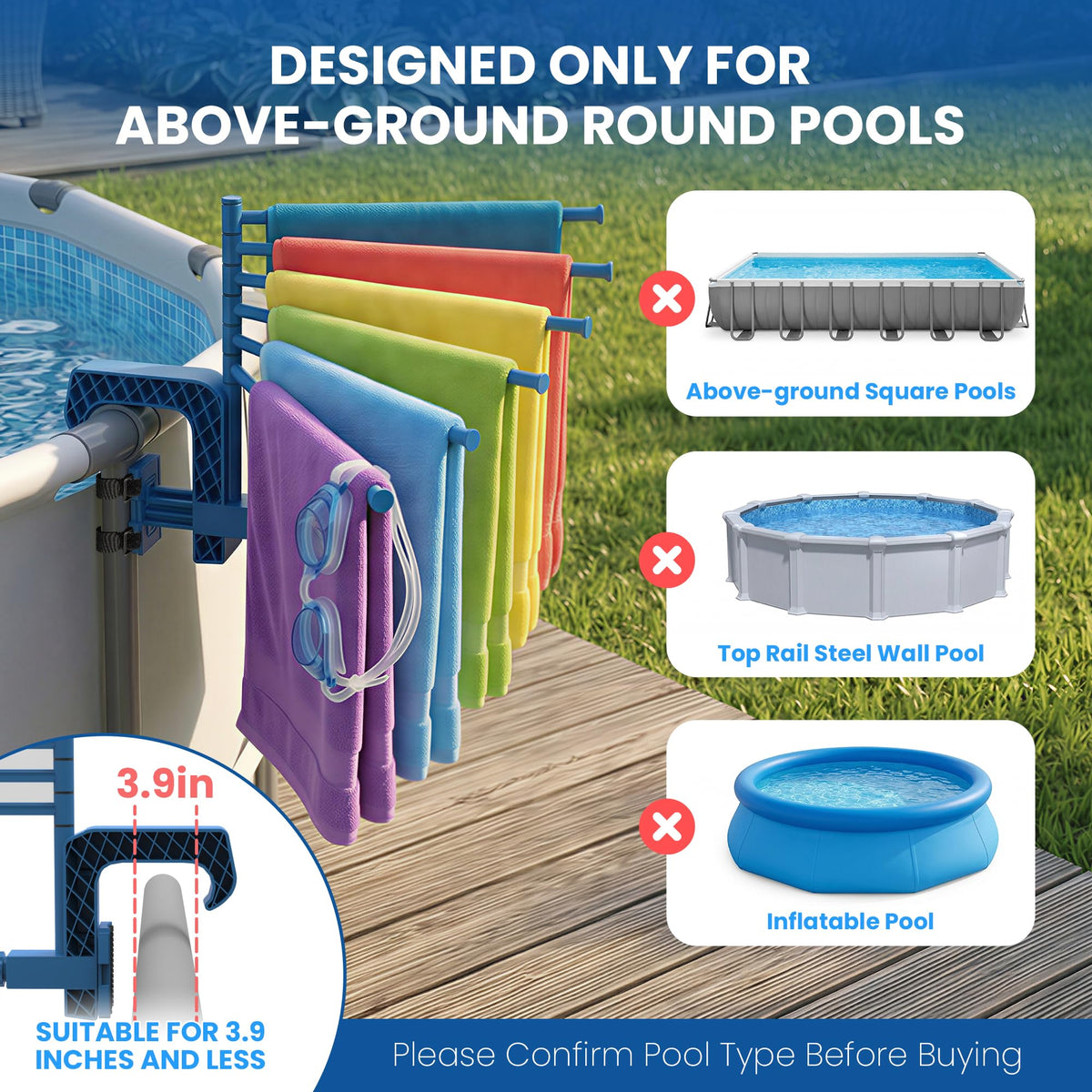 AquaJoyer swivel towel holder enables easy access and better airflow for quick drying.