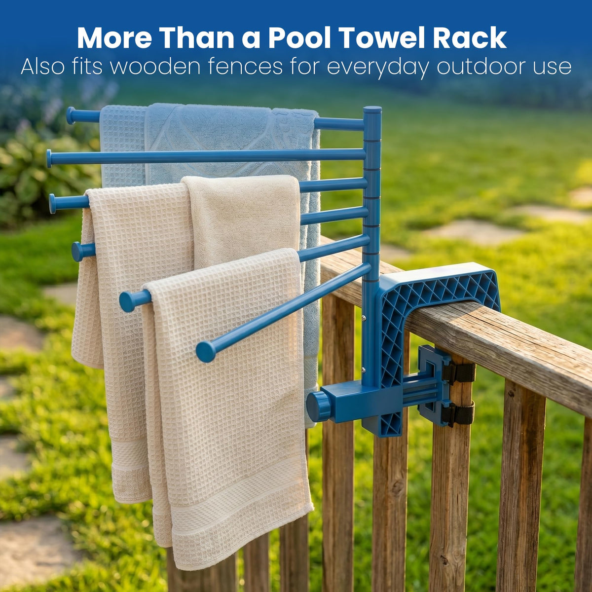 AquaJoyer tidy towel storage keeps pool area organized and ready for swimmers.