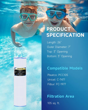 AQUALTRA CCP420 filter with 105 sq ft filtration area for high-capacity debris capture.