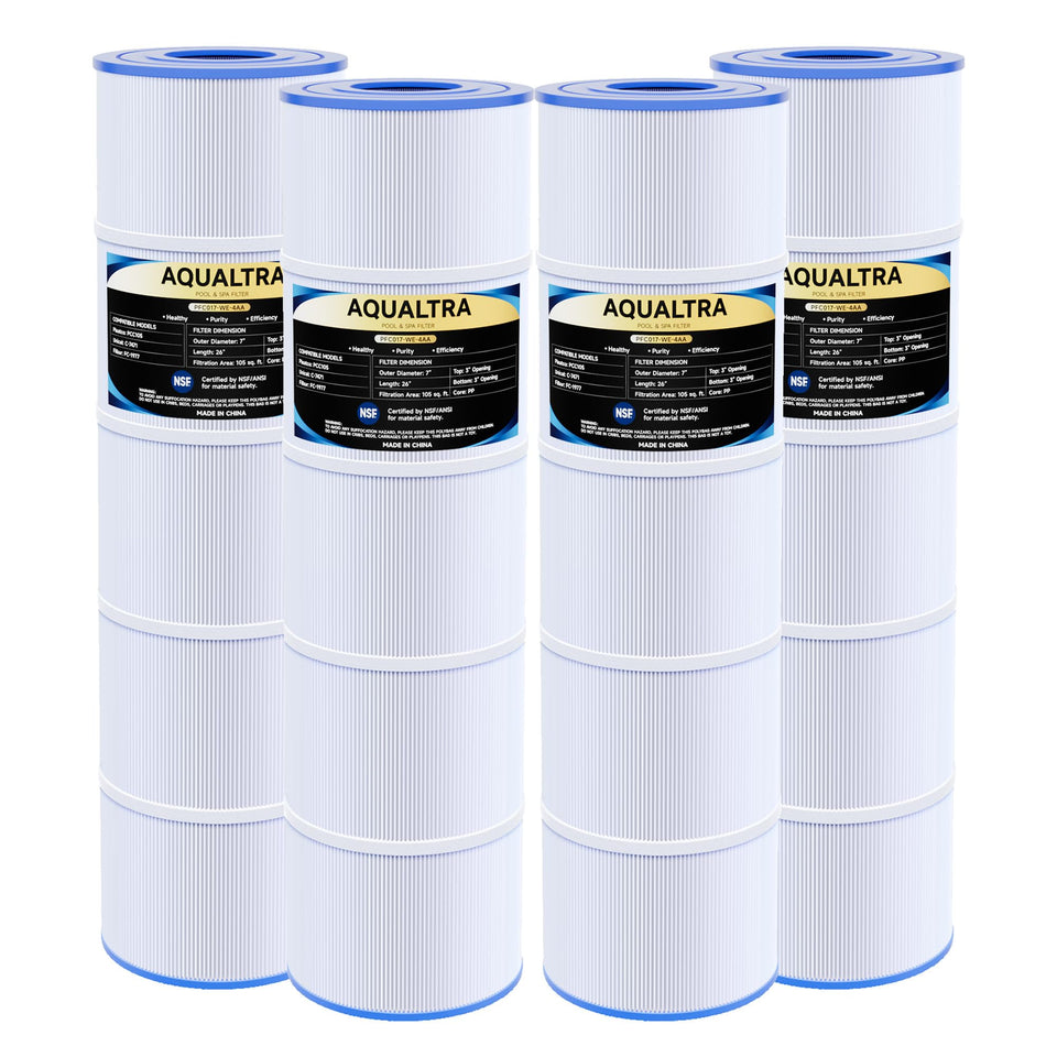 AQUALTRA CCP420 filter packaging highlighting NSF-certified materials and safety.